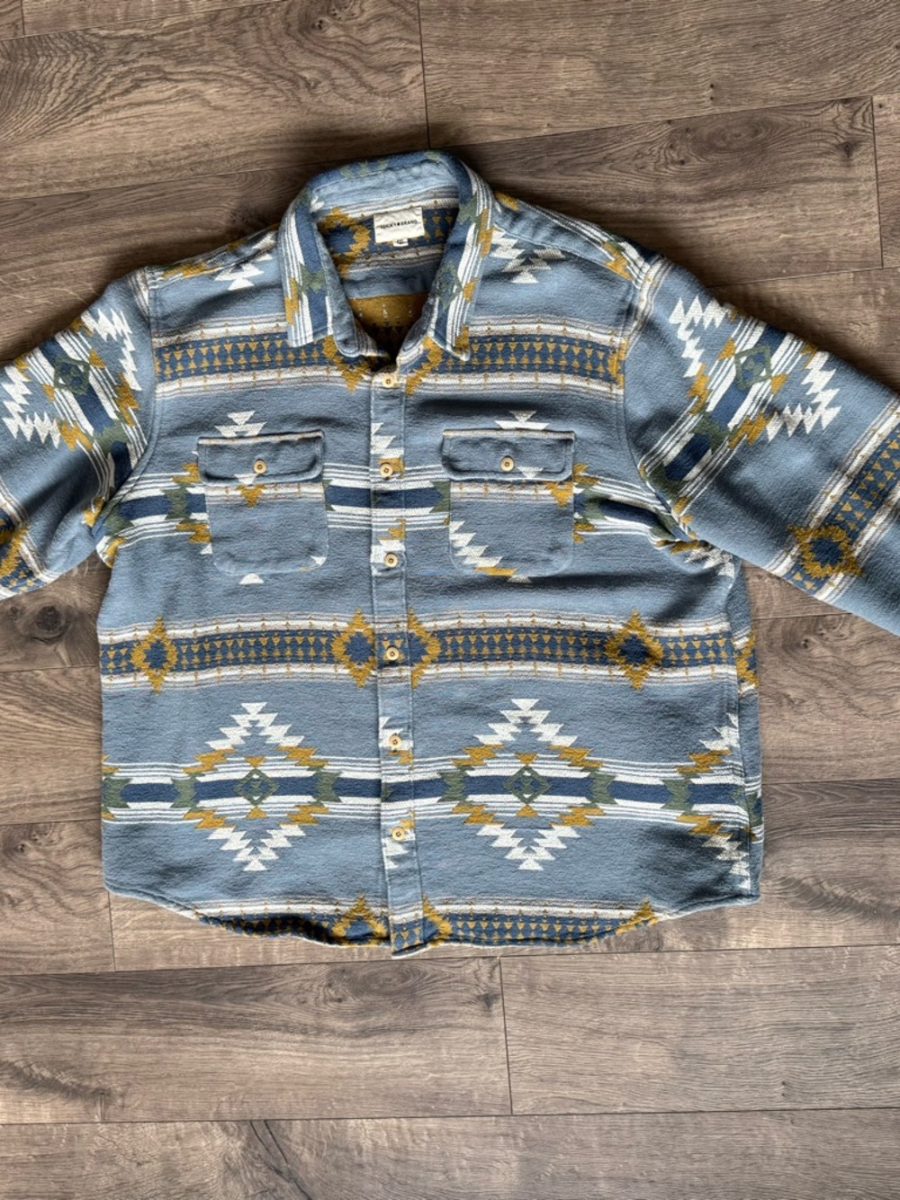 Lucky Brand Blue and Mustard Southwestern Print Shirt